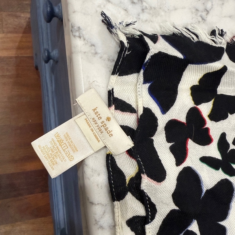 Kate Spade Black and White Butterfly Print Scarf - Picture 8 of 9